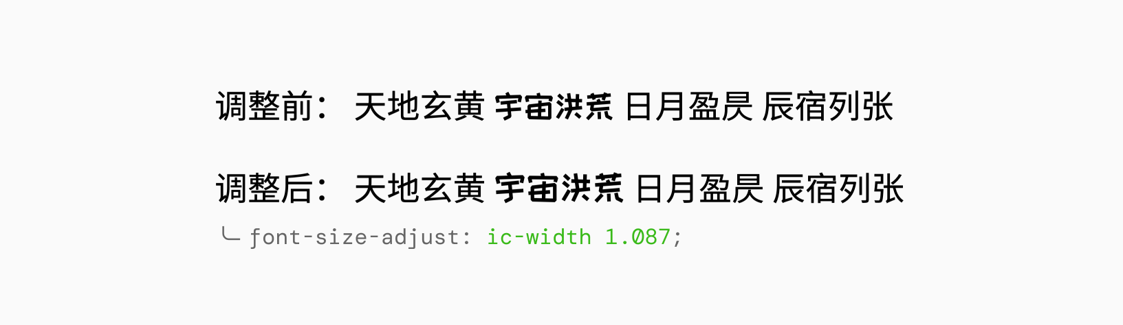 使用 font-size-adjust 调整两种不同中文字体